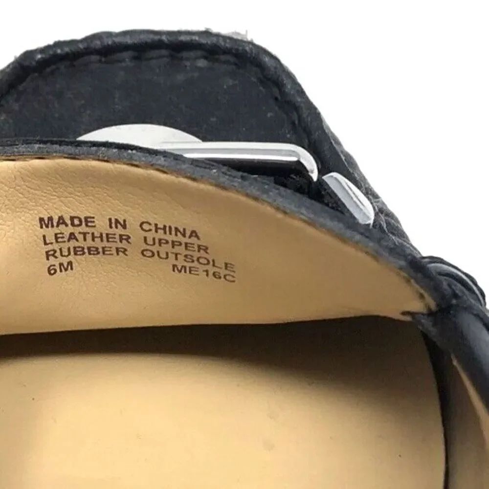 Michael Kors Lillian Loafer Womens Size 6 Black Leather Signature Silver MK Moc